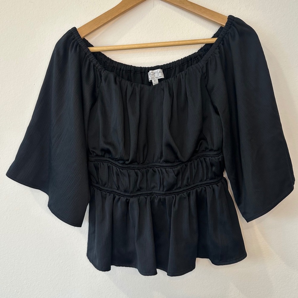 Sofia Jeans by Sofia Black Off Shoulder Romantic Dark Witchy Peplum Blouse XS